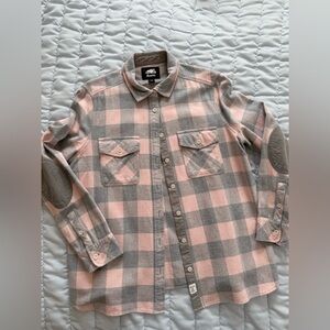 Roots Pink and Gray Plaid Flannel Button-Down Shirt